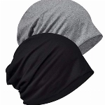 WELROG Chemo Hat Mütze für Frauen Kopftuch Superweicher Slouchy Turban Kopfbedeckung Kopfwickel Chemo Headgear Head Wraps Schlafhut gegen Krebs und Haarausfall Schwarz + Grau（Doppelschicht）
