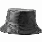 Wendbarer Fischerhut für Frauen, trendiger Baumwoll-Twill, Segeltuch, Leder, Sonnenhut, modische Kappe, verstaubar, Wendbares schwarzes Leder, Einheitsgröße