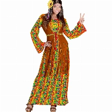Widmann - Kostüm Hippie Woman, Kleid mit Weste, Kette mit Peace-Zeichen-Anhänger, Flower Power, Blumen-Mädchen, Motto-Party, Karneval