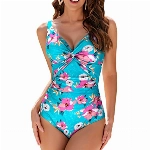 WIN.MAX Schwimmkostüm für Frauen Badeanzug Damen Bademode Bauchkontrolle Rüschen Damen Retro Einteiliger Badeanzug,für D bis G Tasse(Rosa Blume & Grün,EU40)