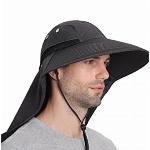 Wmcaps Angelhut, Sonnenhut UV-Schutz mit Breiter Krempe, Safari Boonie Aber mit Nackenklappe, Wanderhut Gartenhut Fischerhut Buschhut for Herren Damen (Dunkelgrau)