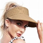 Wmcaps Strohhut Damen mit großer Krempe Faltbar Visor Cap Sonnenhut für Sommer Sonnenschutz Sport Strand Hut Sommerkappe für Strand Golf (Khaki)