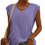 WNEEDU Damen Lila Blusen Einfarbig Kurzarm T-Shirt Lässig Sommer Tank Top L