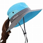 Women's Foldable Sun Hat Summer Hat UV Protection Hiking Hat Fishing Hat Garden Hat Waterproof Outdoor Bush Hat with Adjustable Chin Strap, Blue