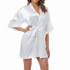 Xuepelit Satin Kimono Damen Morgenmantel Bride Bademantel Leicht Japanisch Hochzeit Bademäntel Pyjama Kurz, Weiß,M