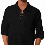 YAOBAOLE Herren Langarmhemd Leinen Hemden Herren Herbst Hemden Herren Freizeit Hemd Herren Outdoor Schwarz 2XL