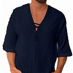 YAOBAOLE Herren Leinenshirt Businesshemden für Herren Oberhemd Herren Kurzarm Leicht Freizeithemd Marine L