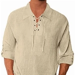 YAOBAOLE Leinen Hemd Herren Langarm Henley Sommerhemd Herren Freizeithemd Leinenhemd Regular Fit Khaki L