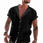 YAOBAOLE Leinenhemden Herren Kurzarm Hemden Herren Regular Fit Oberhemd Herren Schwarz L