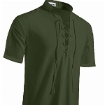 YAOHUOLE Mittelalter Hemd Herren Sommer Hemd Leinen Kurzarm Herren Leinenhemd Kurzarm Herren Hemd Regular Fit Armeegrün 2XL