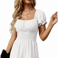 YBENLOVER Damen Jumpsuit High Waist Einfabrig Rompers Sommer Vintage Overall Rüschen Playsuits Freizeitkleid (M, Weiß)