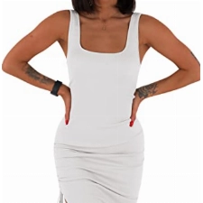 YBENLOVER Damen Sexy Kleid Sommer Bodycon Partykleid ärmellos Midikleid Mit Kordelzug Abendkleid Freizeitkleid (S, Weiß)