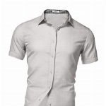 Yitrend Herren Hemd Kurzarm Freizeithemd Leinenhemd Baumwoll Leinenstruktur Sommerhemd Basic Shirt Button Leinenshirt für Männer Hellgrau XL