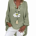 Yowablo Bluse Damen Hemden Hemdbluse Bluse Top Frauen Plus Size Lässig Langarm Blumendruck Hemd mit Lockerem V-Ausschnitt (XL,2Grün)