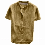 Yowablo Herren Shirt Kurzarm Top Bluse Fashion Summer Button Kurzarm aus Leinen und Baumwolle (XL,34Gelb)