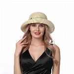 Ysoazgle Damen Stroh-Sonnenhut, verstaubar, Rollkrempe, Sommer, UV-Strand, LSF 50, verstaubar, verstellbar, beige, M