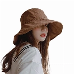 YULOONG Fischerhut Sommer-Eimerhut für Damen mit breiter Krempe Faltbarer Sonnenhut UV-Schutz Strandhut 100% Baumwolle Outdoor-Kappe Braun
