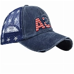 YULOONG Vintage Half Mesh Baseball Cap Stickerei USA Stars Washed Denim Trucker Cap Cotton Sun Hat Adjustable Unisex Blau