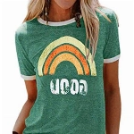 Yuson Girl T Shirt Damen Rundhals Kurzarm T-Shirts Sommer Oberteile Regenbogen Shirt Brief Gedruckt Lässig Tops Ausgefallene T Shirts Good Basic Shirt mit Aufdruck(C-Grün, S)