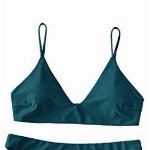 ZAFUL Gepolsterte Bikini Set, Push Up Badeanzug mit tropischem Blattmuster Hoher Bund Spaghettiträger Bademode Sommer (Einfarbig - Pfauenblau, S)