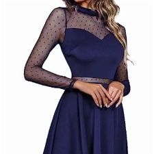 Zeagoo Damen Kleider Spitze Elegant A Linie Partykleider Hohe Taille CocktailKleider Minikleider Festliches SkaterKleider Einfarbig Mesh Kleider Sexy Swing Kleiderer Navy blau S