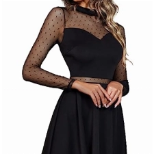 Zeagoo Damen Kleider Spitze Elegant A Linie Partykleider Hohe Taille CocktailKleider Minikleider Festliches SkaterKleider Einfarbig Mesh Kleider Sexy Swing Kleiderer Schwarz S