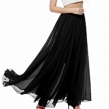 Zeagoo Damen Rock Elegant Maxirock Boho Faltenrock Saum Langer Rock Schwarz S