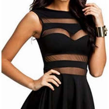 Zeagoo Damen Sexy Hohe Taille Partykleid Cocktailkleid Sommerkleid Bodycon MiniKleid mit Mesh Clubwear A-Linie Kleid S Schwarz