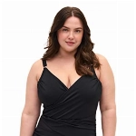 Zizzi Swim by Damen Große Größen Badeanzug mit Wickeleffekt Gr 52 Black