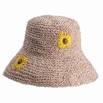 ZLYC Damen Sonnenhut Faltbar Sommer Strohhut Breite Krempe Strandhut UV Schutz Outdoorhut mit Sonnenblume,Sonnenblume Rosa,Gr. Einheitsgröße