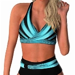 Zueauns Bikini Damen Bauchweg Große Brüste Badeanzug High Waist Push Up Bikinis für Damen V Ausschnitt überkreuztes Blumenmuster Bademode Bauchkontrolle Bikini Zweiteilige Bademode Swimsuit(Blau,2XL)