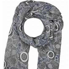 Zwillingsherz Seiden-Tuch für Damen Mädchen Paisley Elegantes Accessoire/Baumwolle/Seiden-Schal/Halstuch/Schulter-Tuch oder Umschlagstuch einsetzbar - grau